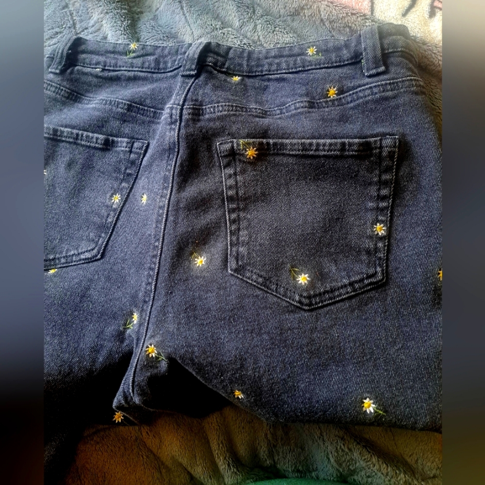 Ladies Pacsun black floral print high rise straight denim jeans Size 30